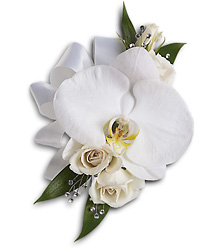White Orchid and Rose Corsage from Parkway Florist in Pittsburgh PA